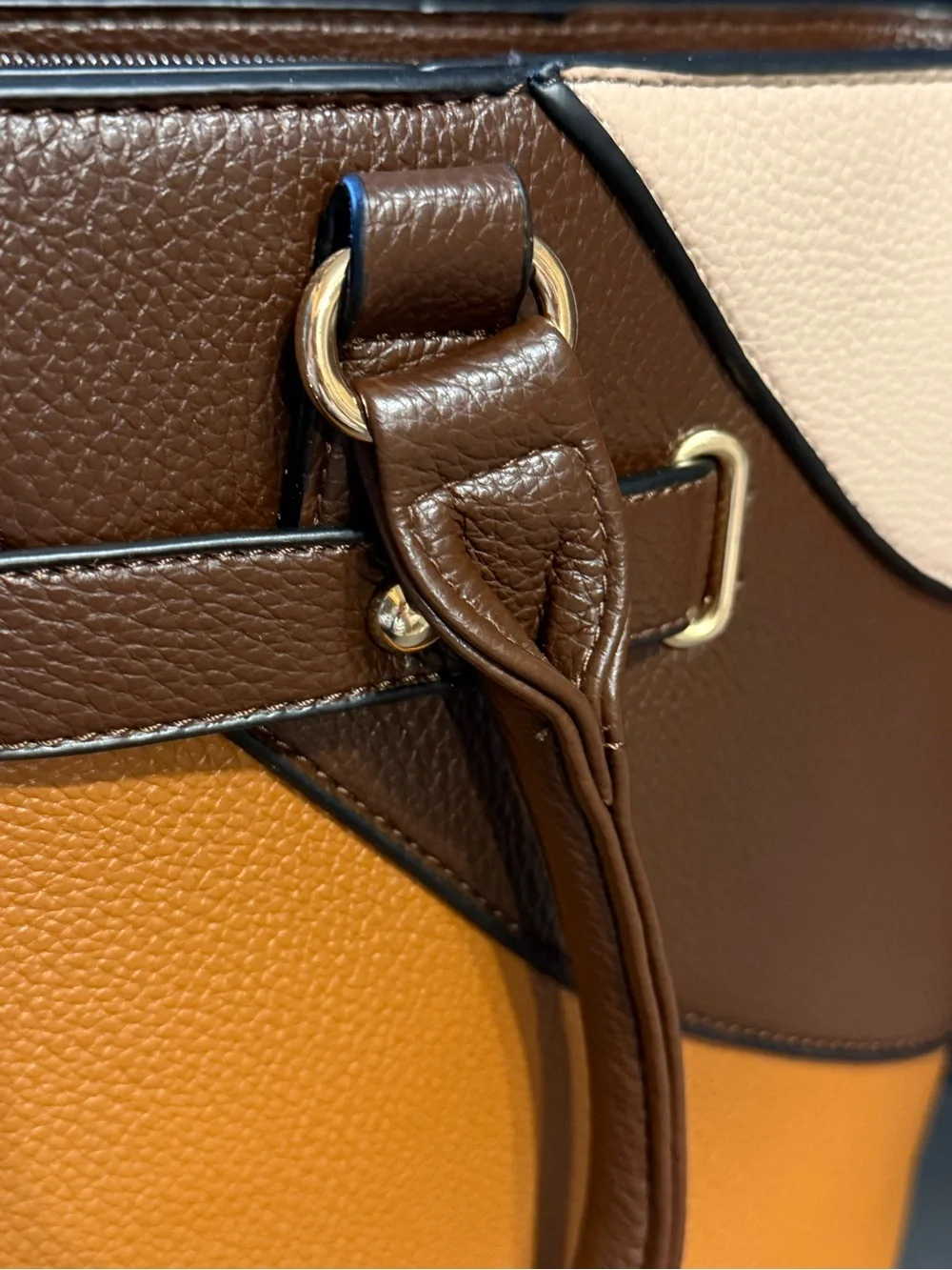 Tri-Tone Brown, Tan & Cream Colorblock Satchel